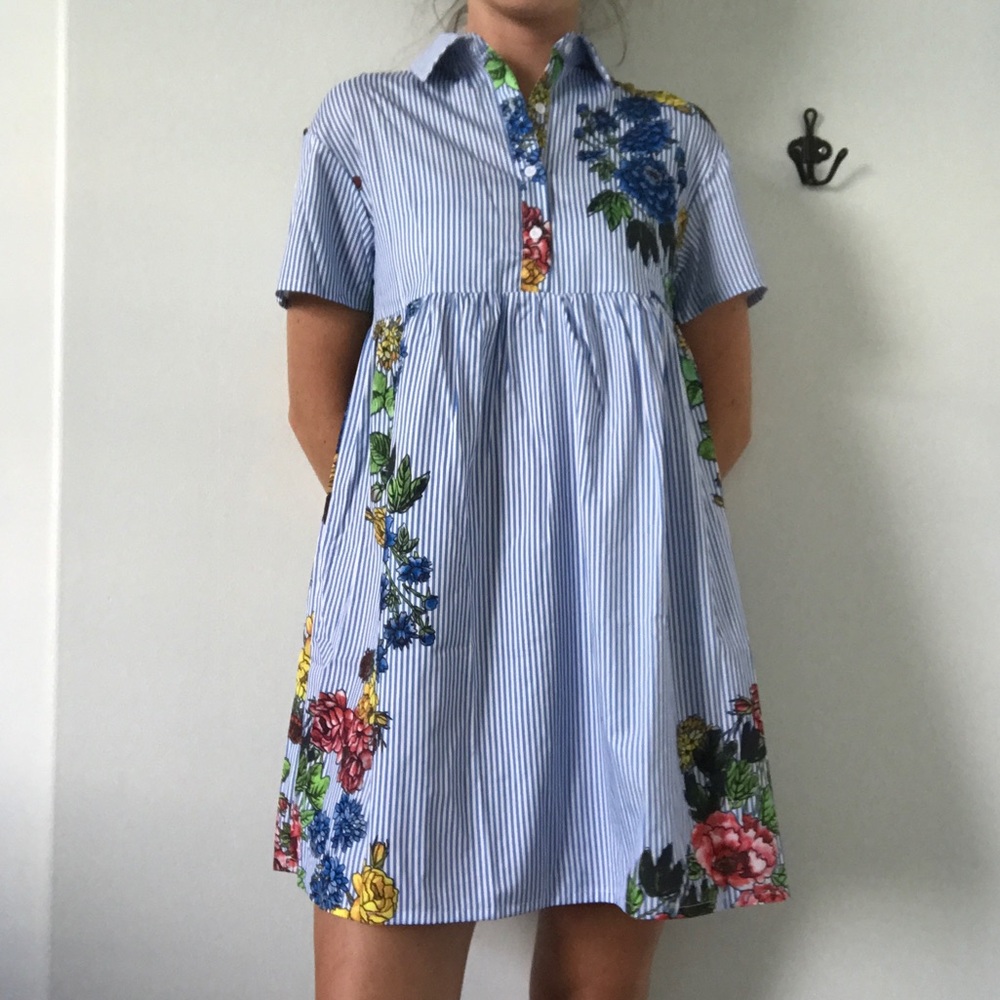 Babydoll Blue Striped Short Dress